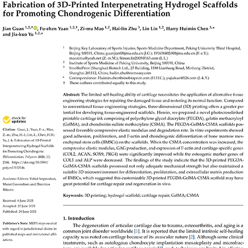 Fabrication of 3D-Printed Interpenetrating Hydrogel Scaffolds for Promoting Chondrogenic Differentiation    
